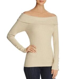 Marled Off-The-Shoulder Metallic Gold Sweater